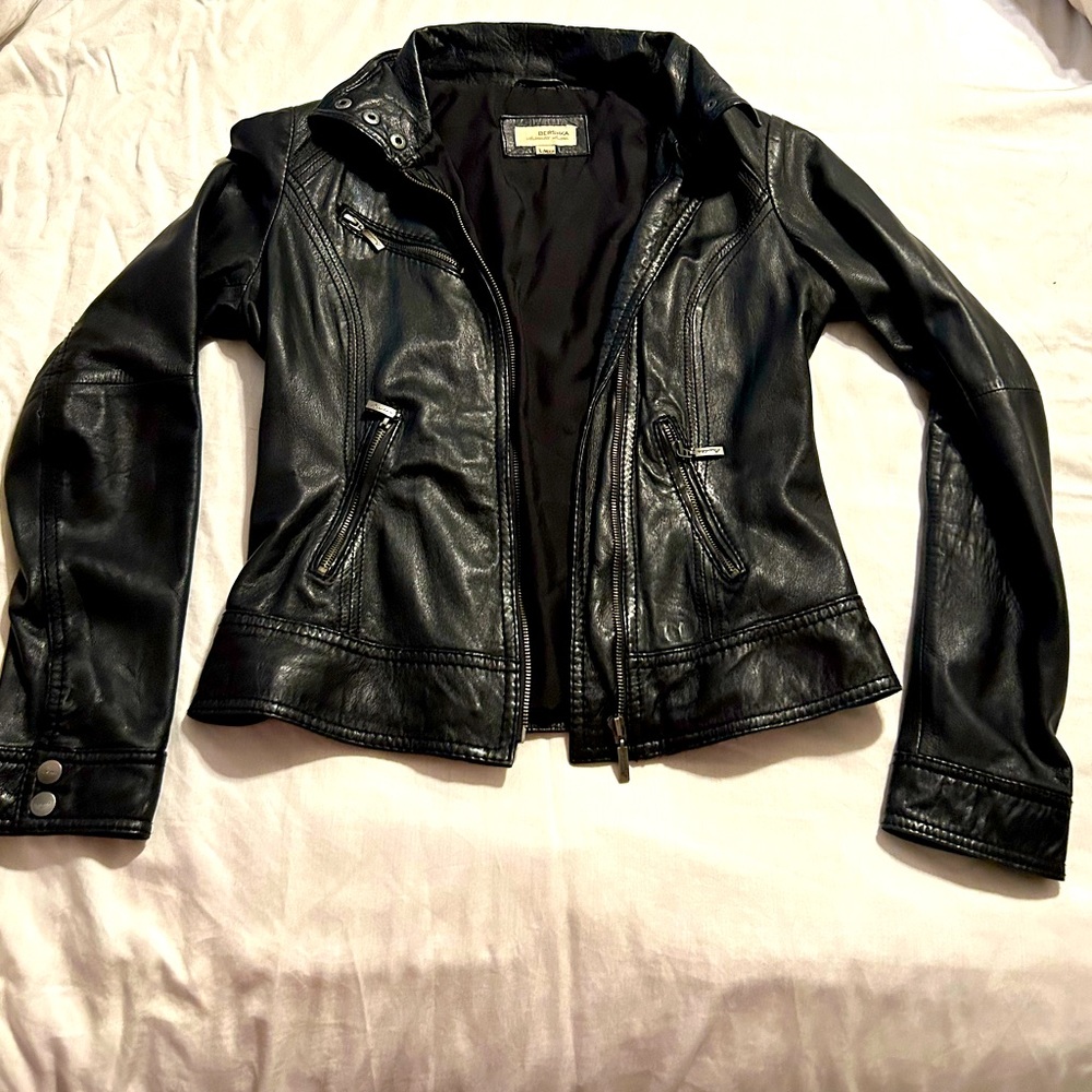 Black Bershka Genuine Leather Moto Jacket